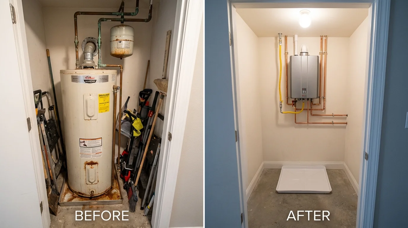 Tank water heater versus wall-mounted tankless unit comparison for Waterford, WI homeowners